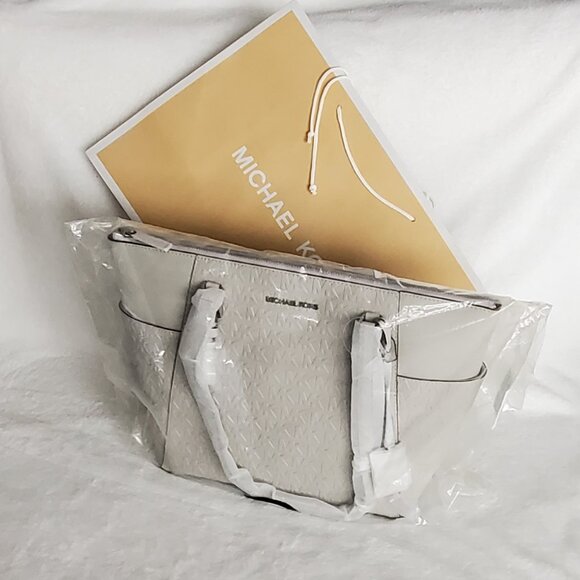 NWT- Michael Kors "Charlotte" Monogram Tote Bag  Color: Aluminum W/Dust Bag - Picture 10 of 11